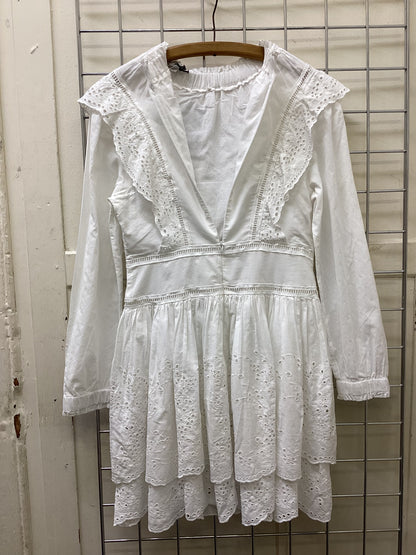 AllSaints Aislyn Broderie Anglaise Eyelet Ruffle Mini Dress – Chalk White – Size 6 – BNWT