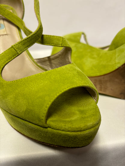 Boden Green Suede Open Toe Wedge Heel Sandals 4