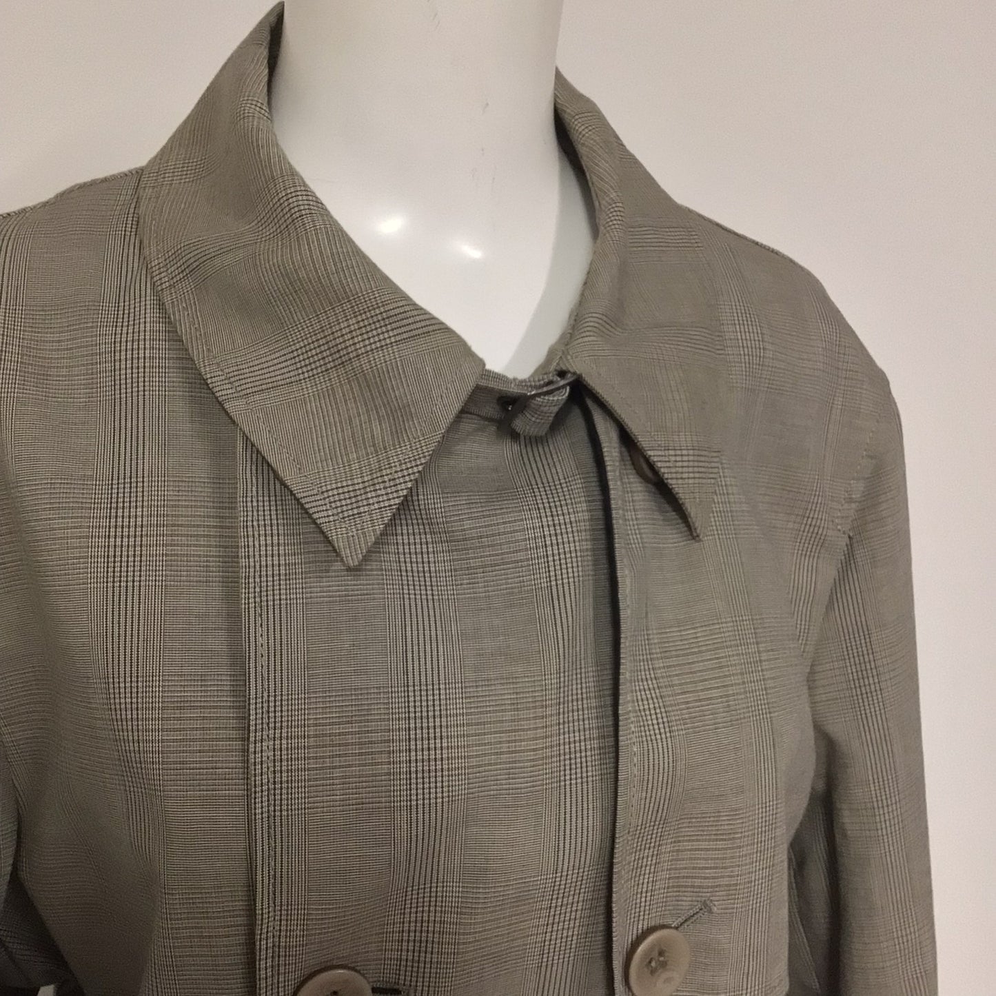 Pierre Cardin Taupe Check Print 100% Cotton Trench Coat w/Belt Size L