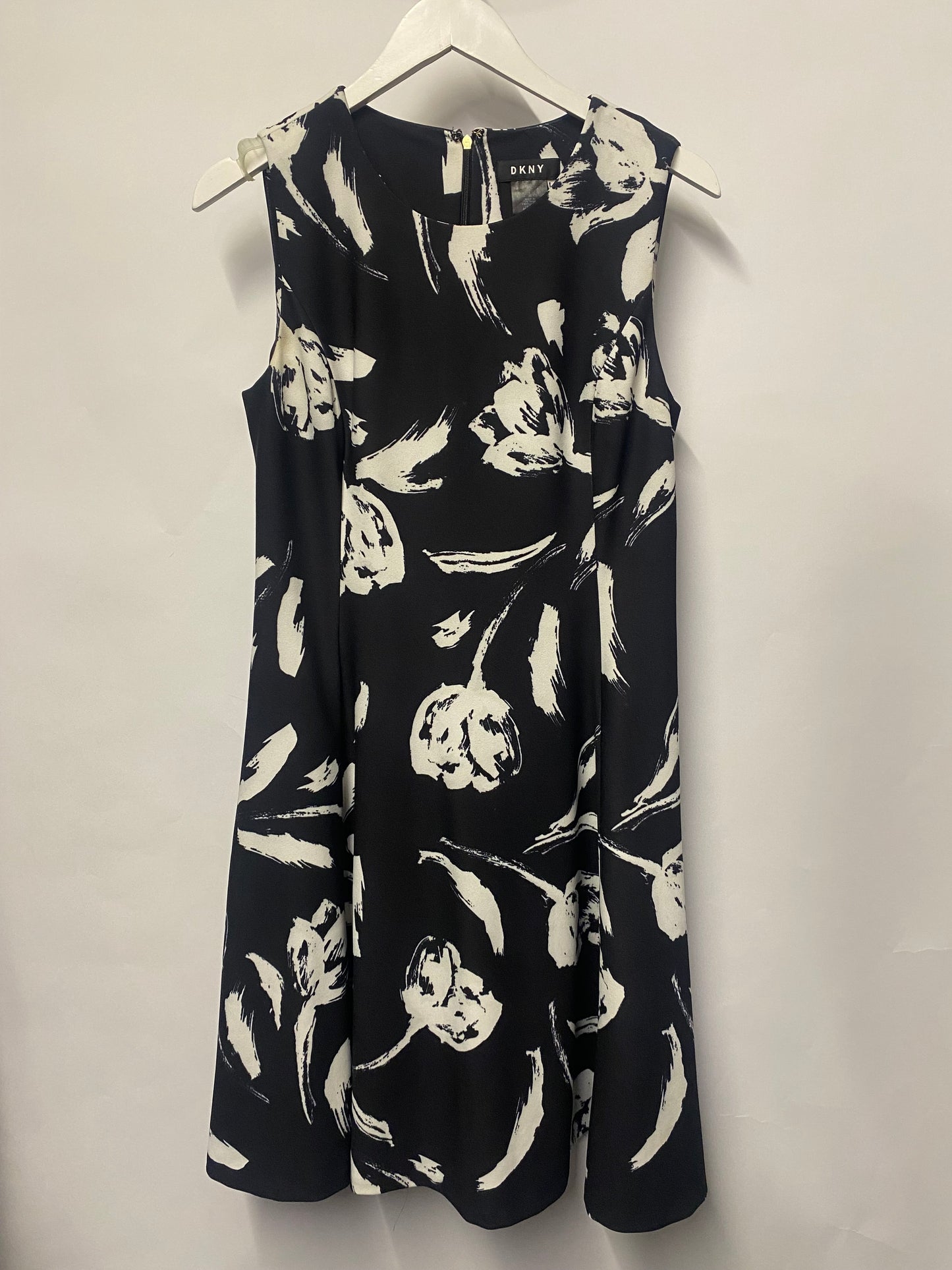 DKNY Black and White Floral Sleeveless Stretch A-Line Dress 12