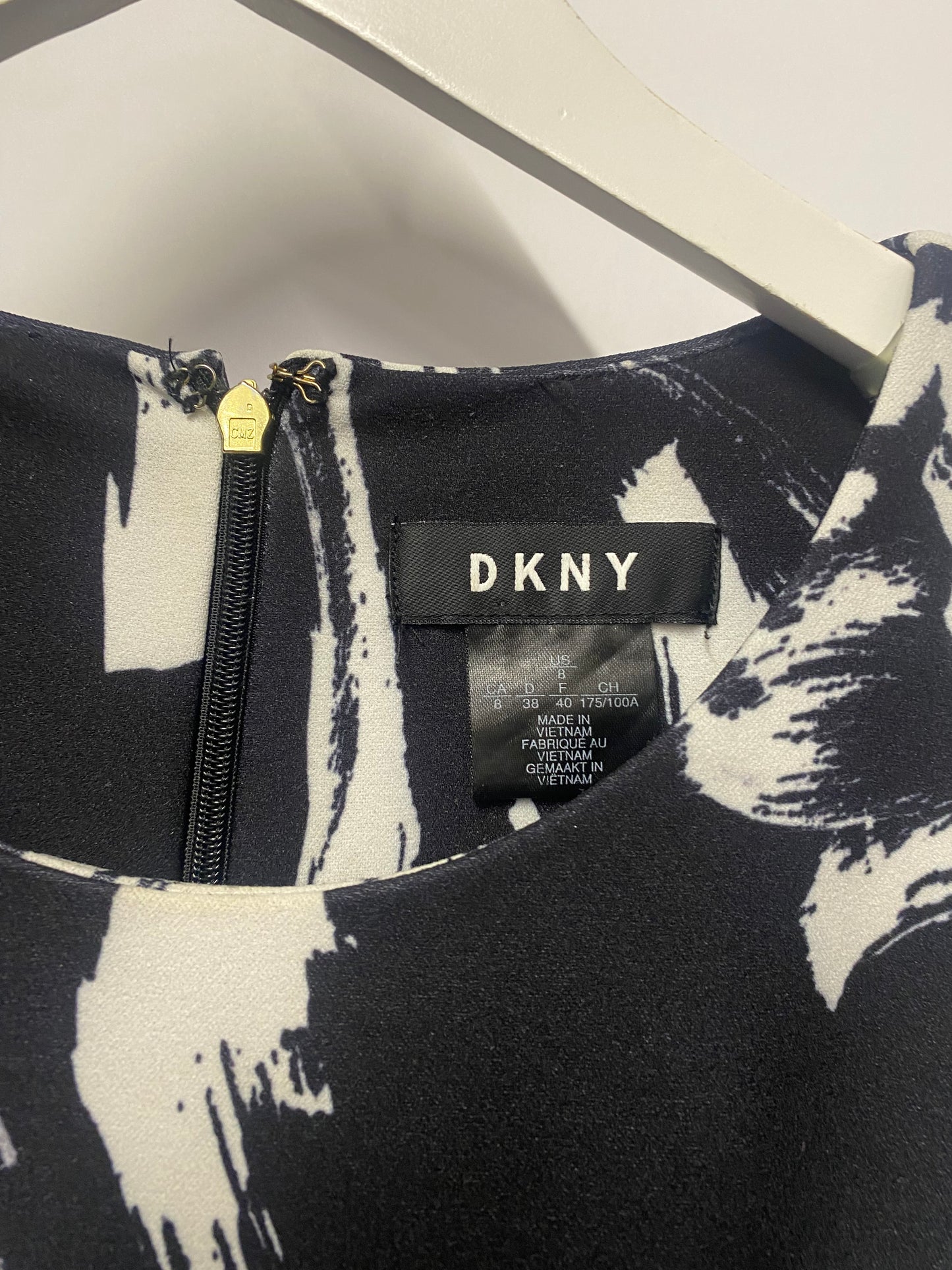 DKNY Black and White Floral Sleeveless Stretch A-Line Dress 12