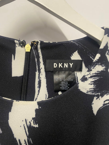 DKNY Black and White Floral Sleeveless Stretch A-Line Dress 12