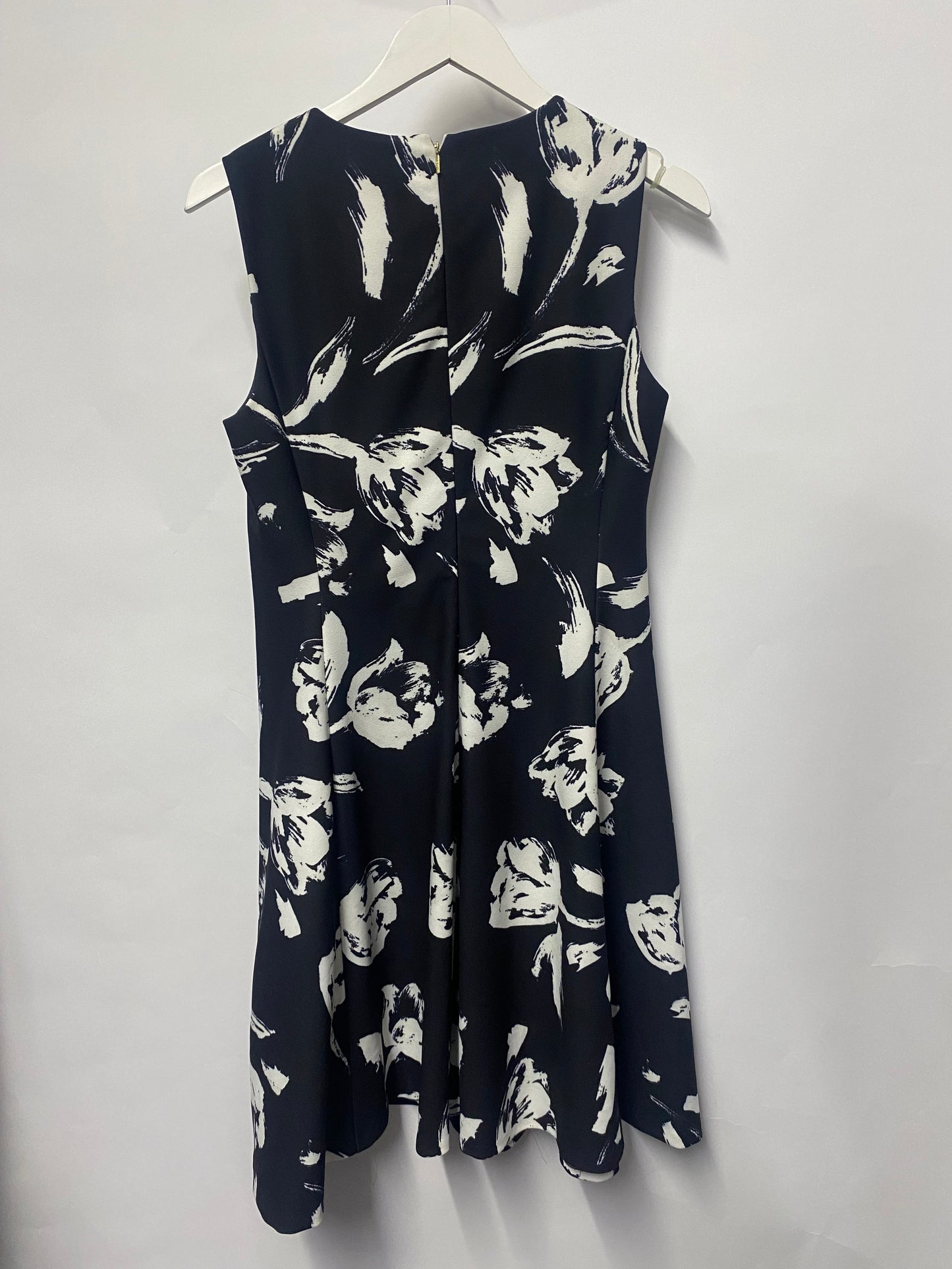 DKNY Black and White Floral Sleeveless Stretch A-Line Dress 12