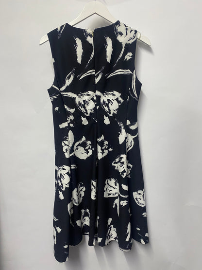 DKNY Black and White Floral Sleeveless Stretch A-Line Dress 12
