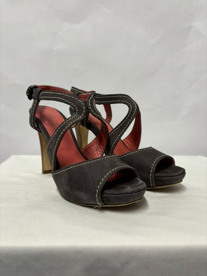 Boden Gray Suede Open Toe Sandal Heels 3