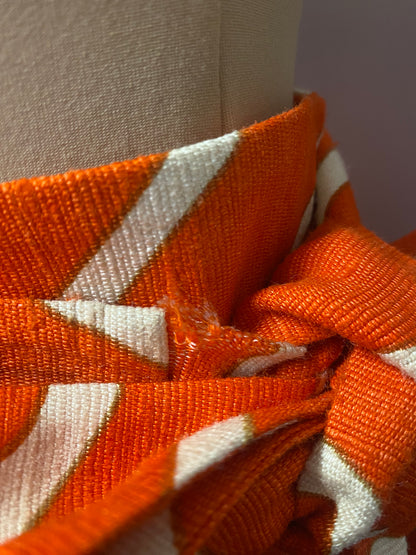 Diane Von Furstenberg Orange and Cream Silk and Cotton Patterned Skirt 8