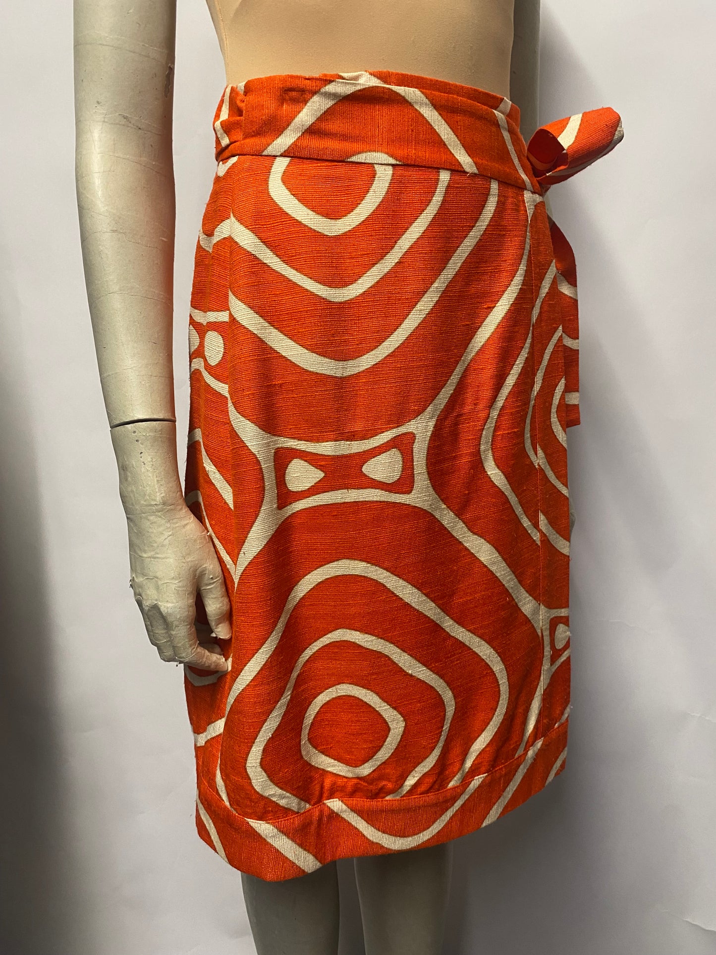 Diane Von Furstenberg Orange and Cream Silk and Cotton Patterned Skirt 8