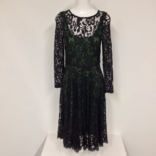 Isaac Mizrahi Black Lacey Dress w/Green Lining Size 10