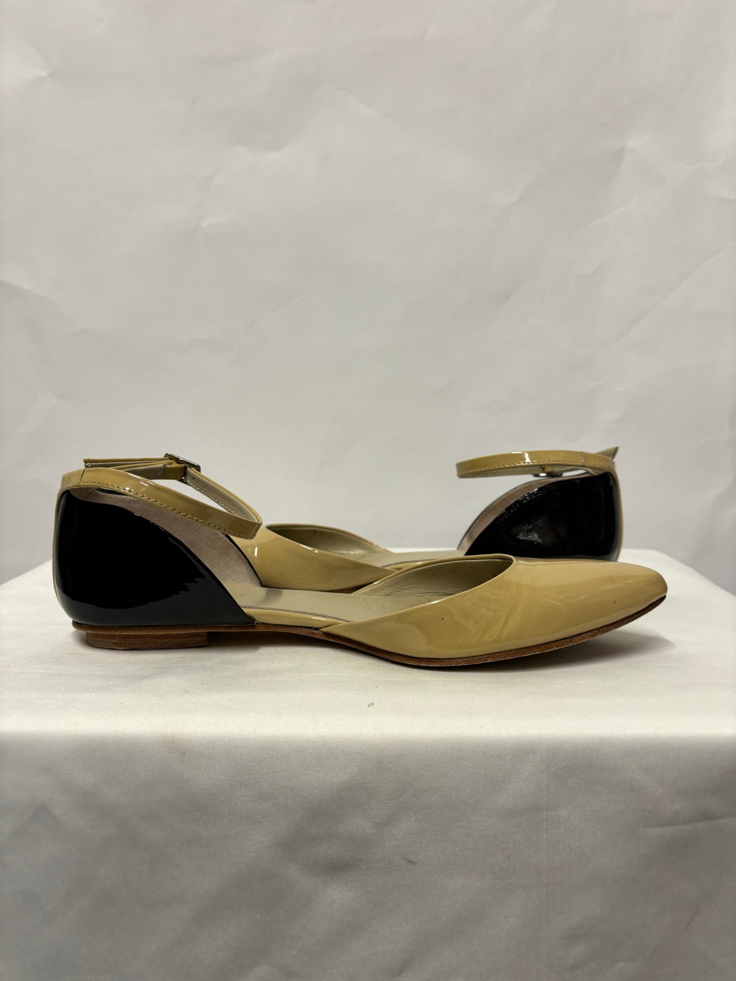 Boden Light Brown & Blue Patent Leather Flats With Ankle Buckle 3