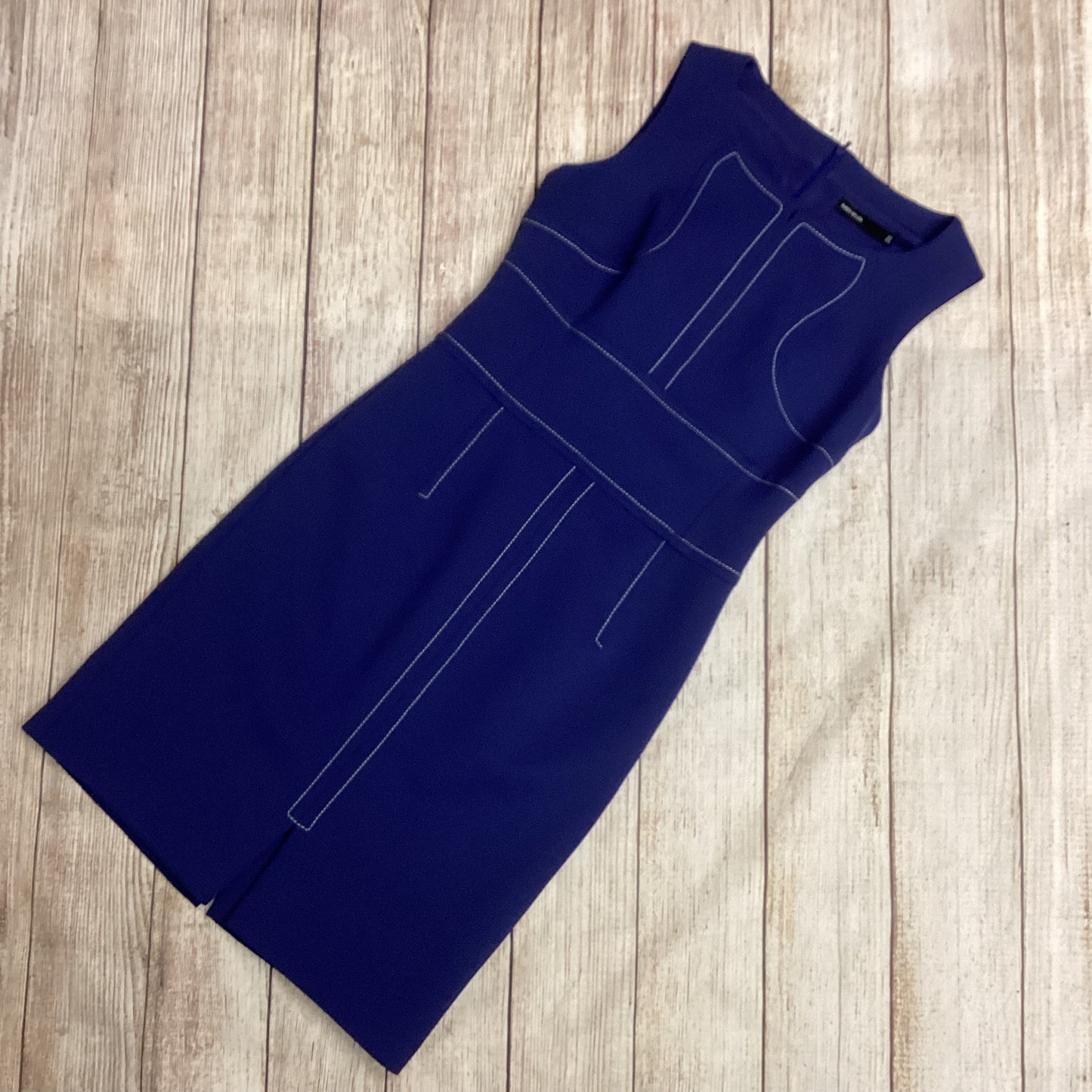 Karen Millen Blue Dress with White Contrast Stitching Size 12