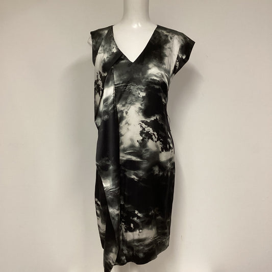 Karen Millen Black Grey Storm Print Silk Dress Size 12