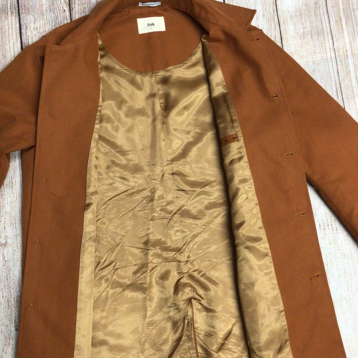 Folk Made in England Burnt Orange Brown Coat Size L (4 on label)