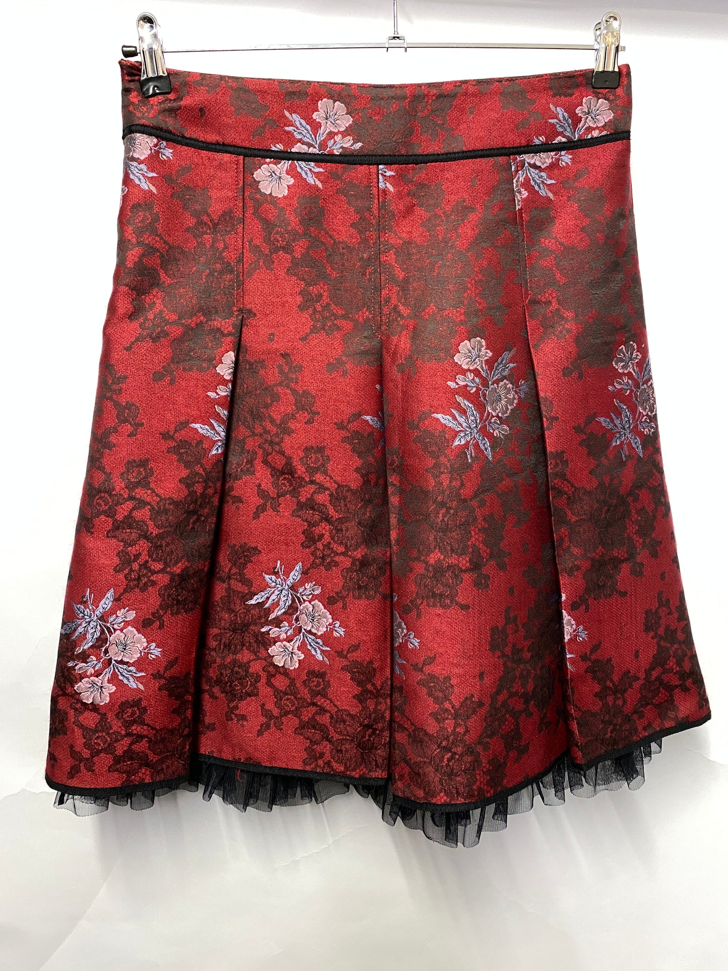 Whistles Red Floral A-Line Pleated Skirt 10