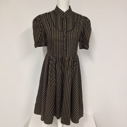 Spin Doctor Black & Brown Cotton Blend Striped Dress Size 12