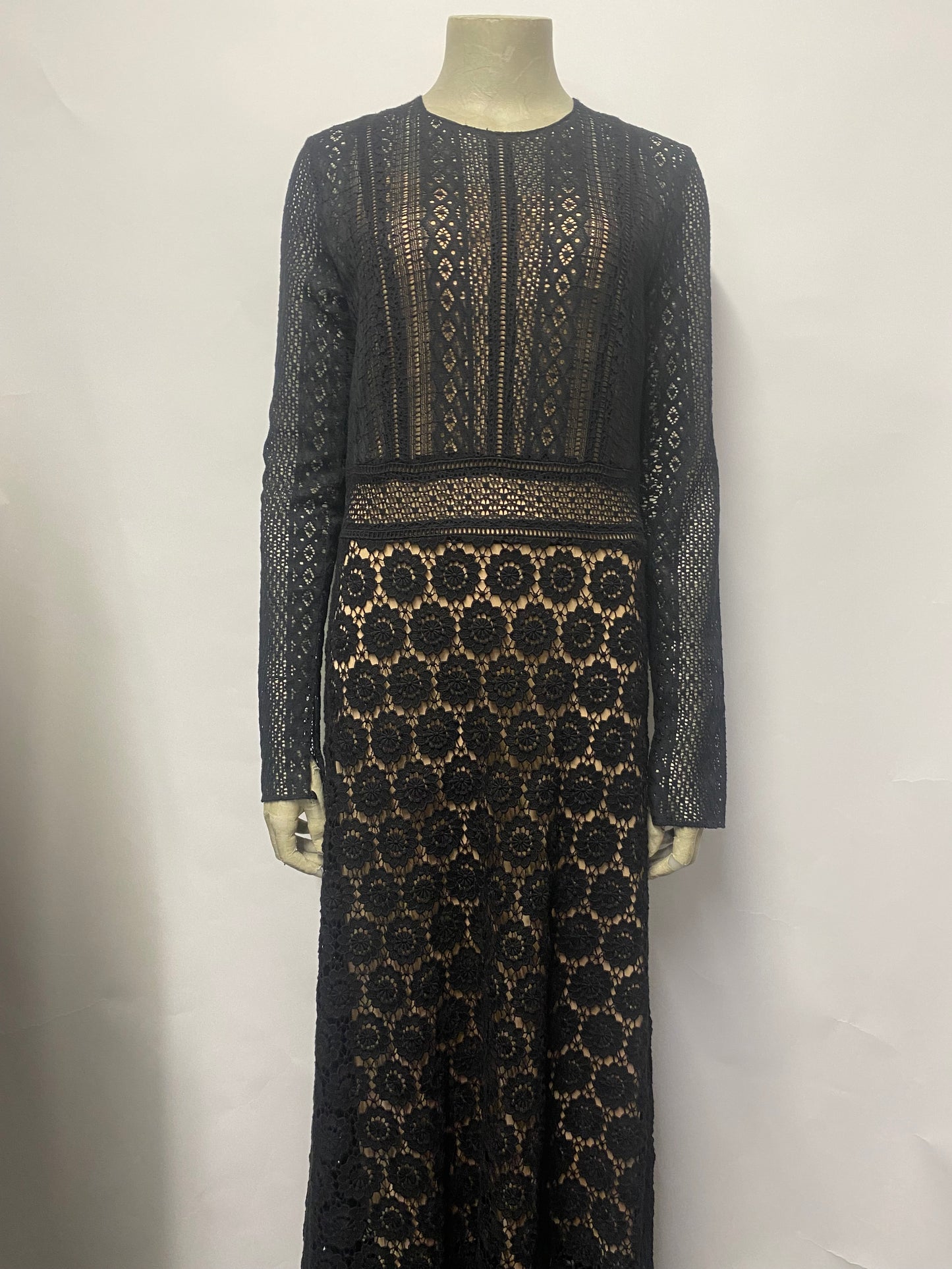 Theory Black Long Sleeve Lace Overlay Dress 8