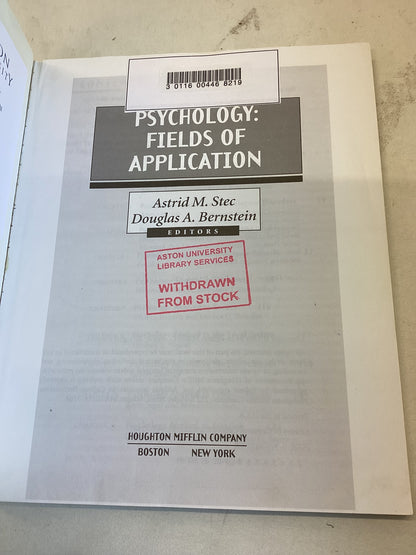 Psychology Fields of Application Editors Astrid M Stec Douglas A Bernstein