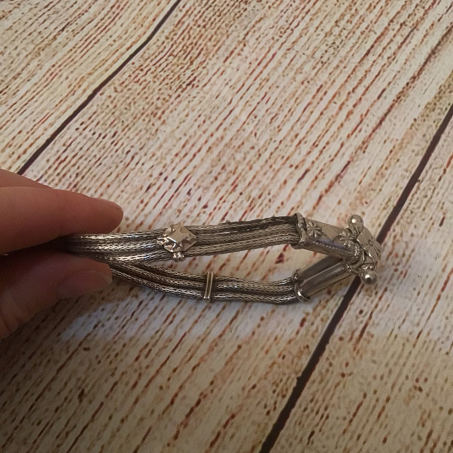 Tribal Silver Bracelet with Screw Clasp