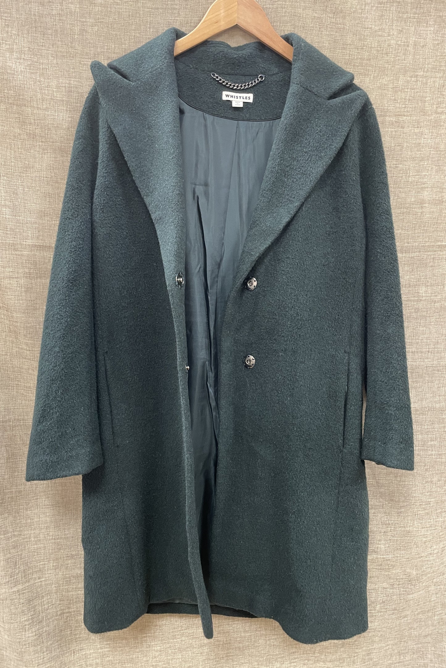 Whistles Dark Bottle Green Wool Blend Coat Small