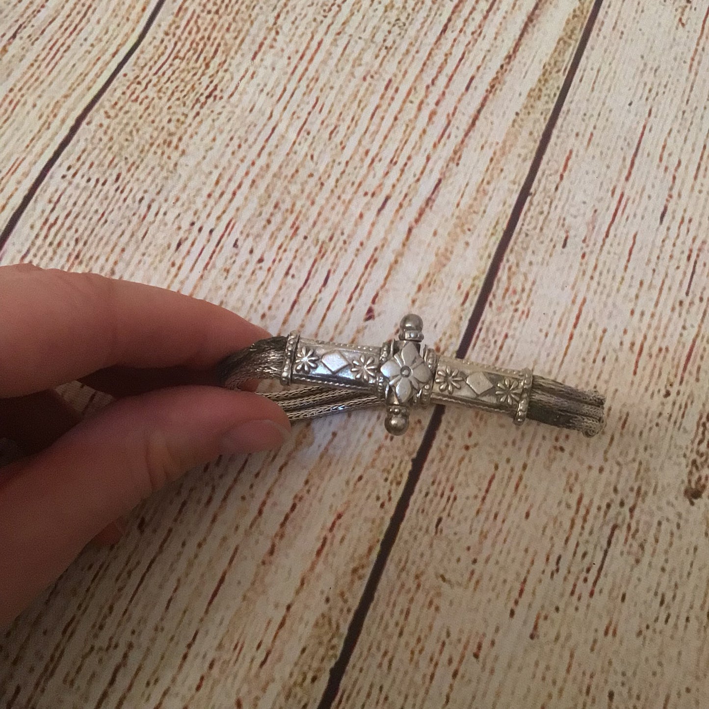 Tribal Silver Bracelet with Screw Clasp