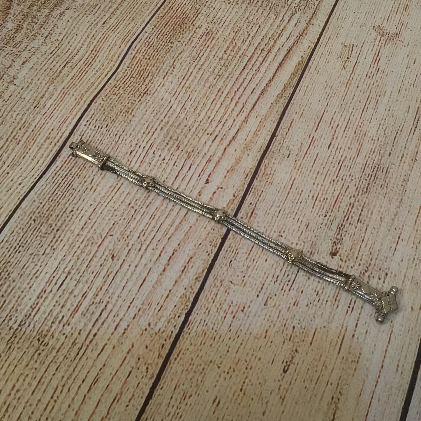 Tribal Silver Bracelet with Screw Clasp