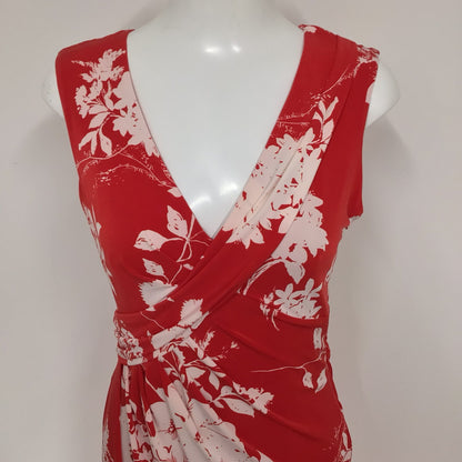 Phase Eight Red Floral Print V Neck Stretch Dress Size 12