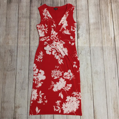 Phase Eight Red Floral Print V Neck Stretch Dress Size 12