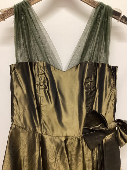 Vintage Laura Ashley Green Gold Dress Size 14