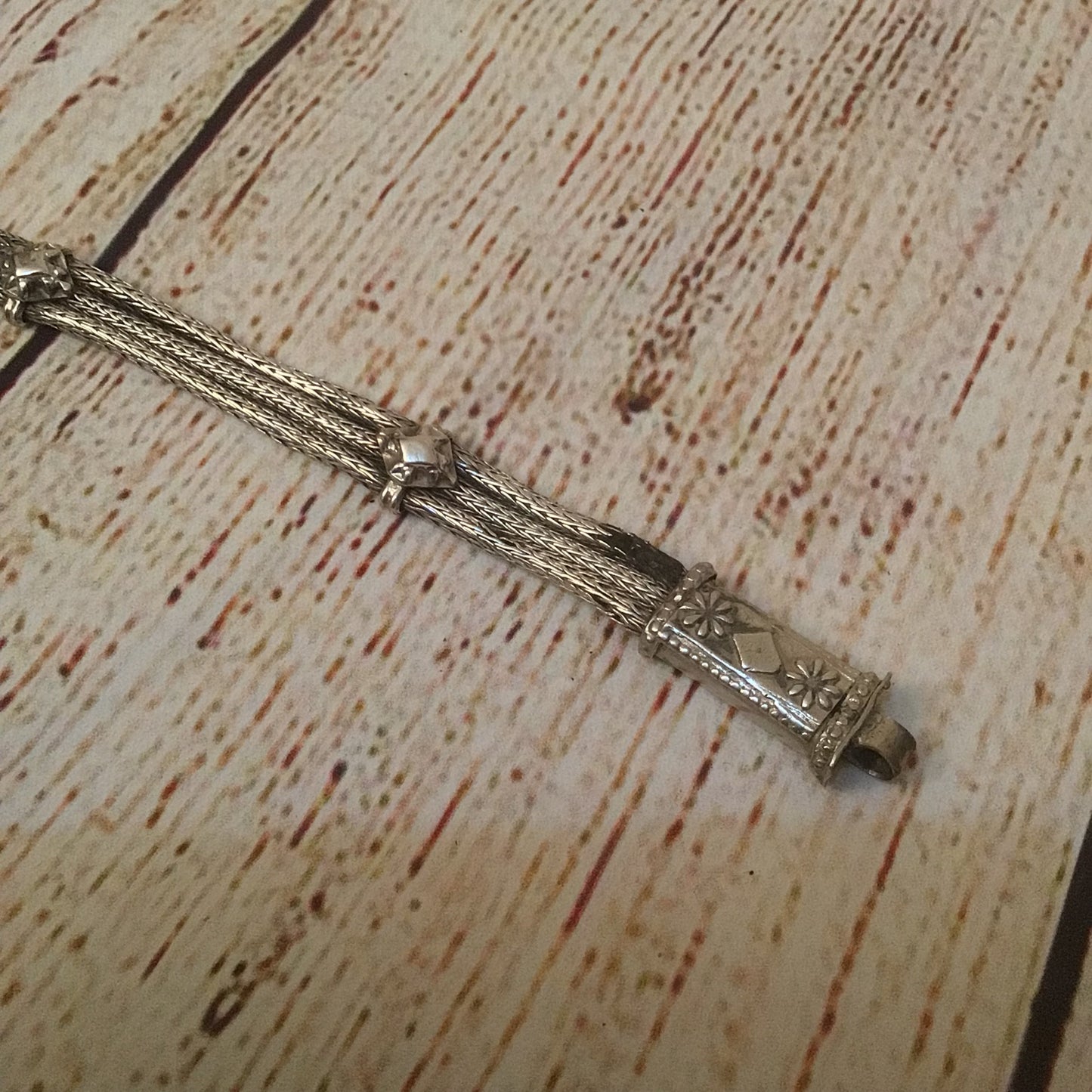 Tribal Silver Bracelet with Screw Clasp