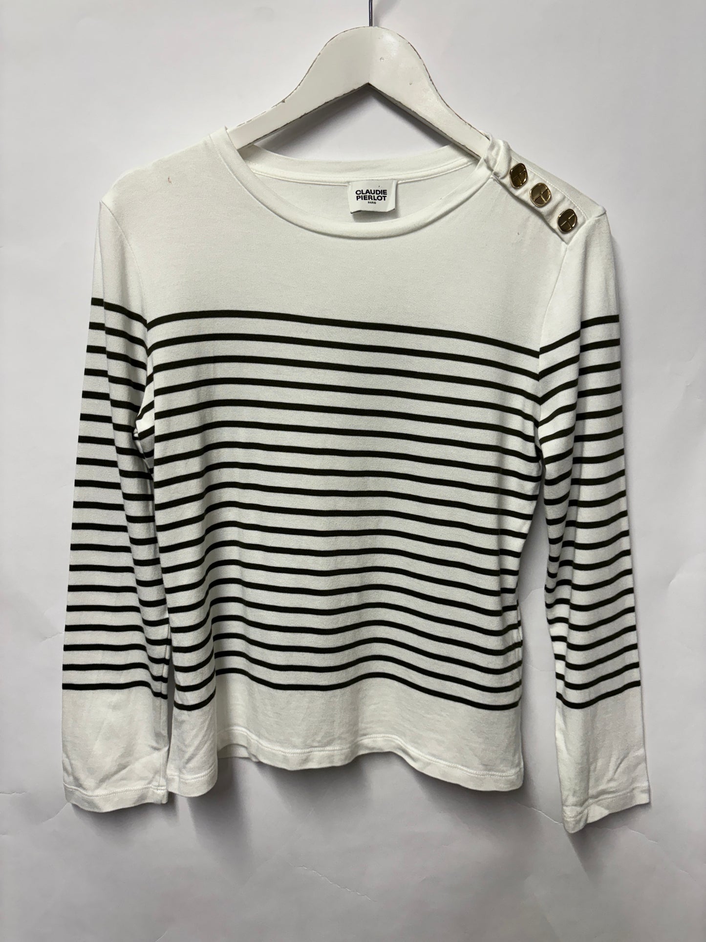 Claudie Pierlot White and Green Striped Long Sleeve Top