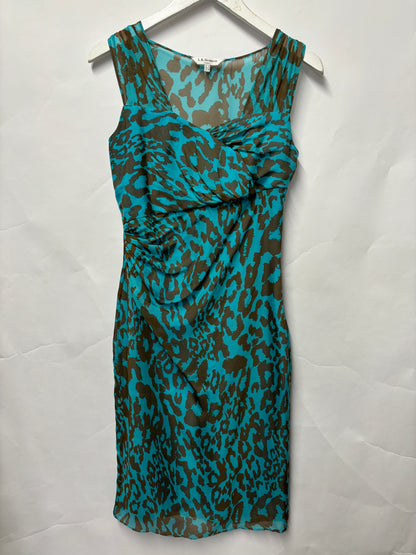 L.K.Bennet Blue and Brown Silk Animal Print Mid Length Dress 10