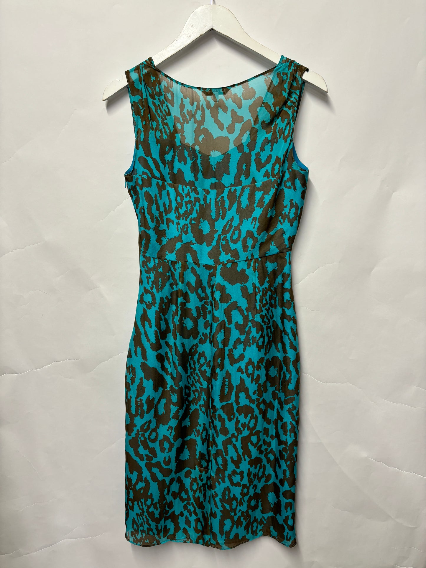 L.K.Bennet Blue and Brown Silk Animal Print Mid Length Dress 10