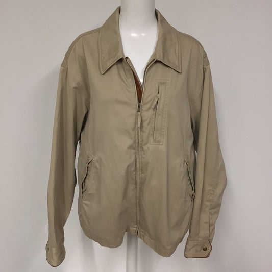 Orvis Beige 100% Cotton Jacket w/Leather Trim Size XL