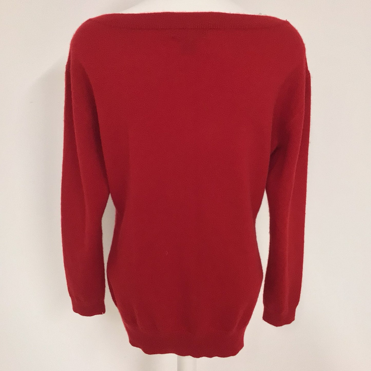 Banana Republic Red Boat Neck Jumper w/Diamond Pattern 100% Cashmere Size L