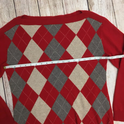 Banana Republic Red Boat Neck Jumper w/Diamond Pattern 100% Cashmere Size L