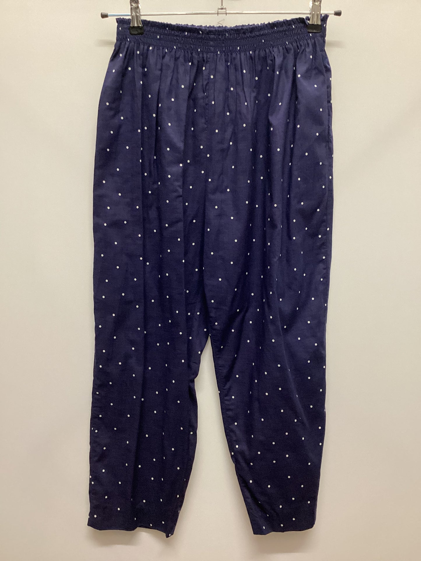 Vintage Laura Ashley 100% Cotton Blue Polka Dot Crop Trousers Size L