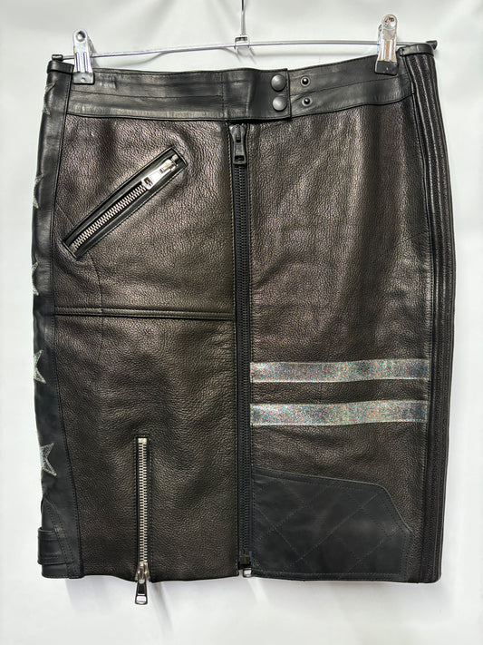 Acne Studios Midi Grained Leather Skirt with Stars 38/10