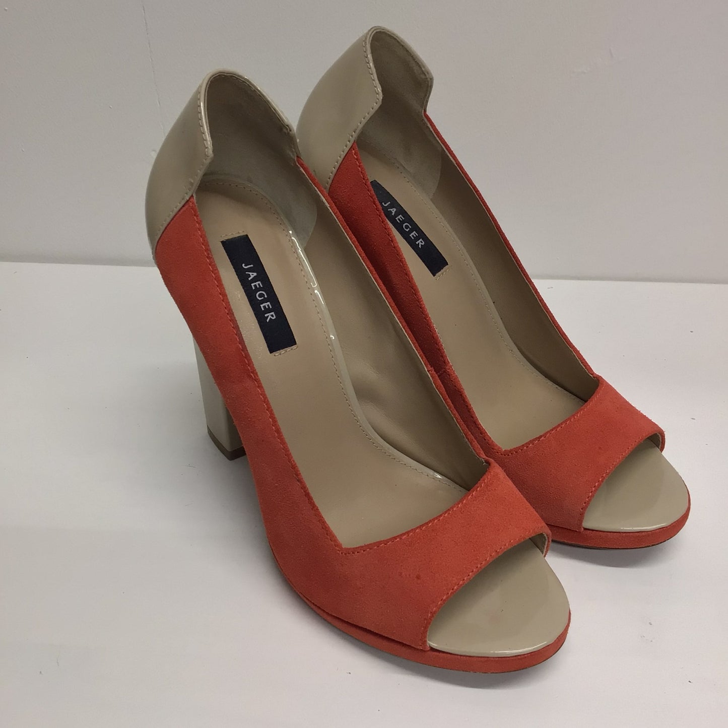 Jaeger Orange & Beige Leather Peep Toe High Heel Court Shoes RRP £170 Size UK 6