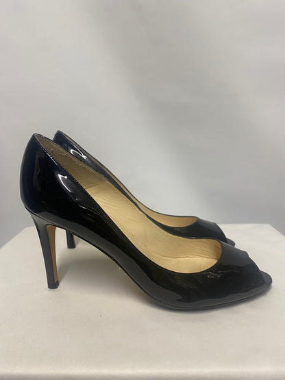 L K Bennett Black Patent Peep To Stiletto Heel 8/41