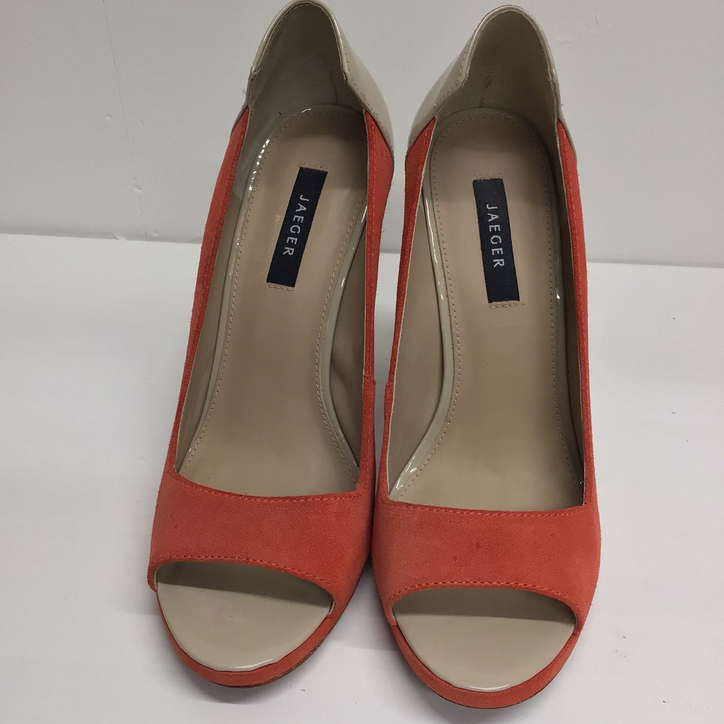 Jaeger Orange & Beige Leather Peep Toe High Heel Court Shoes RRP £170 Size UK 6