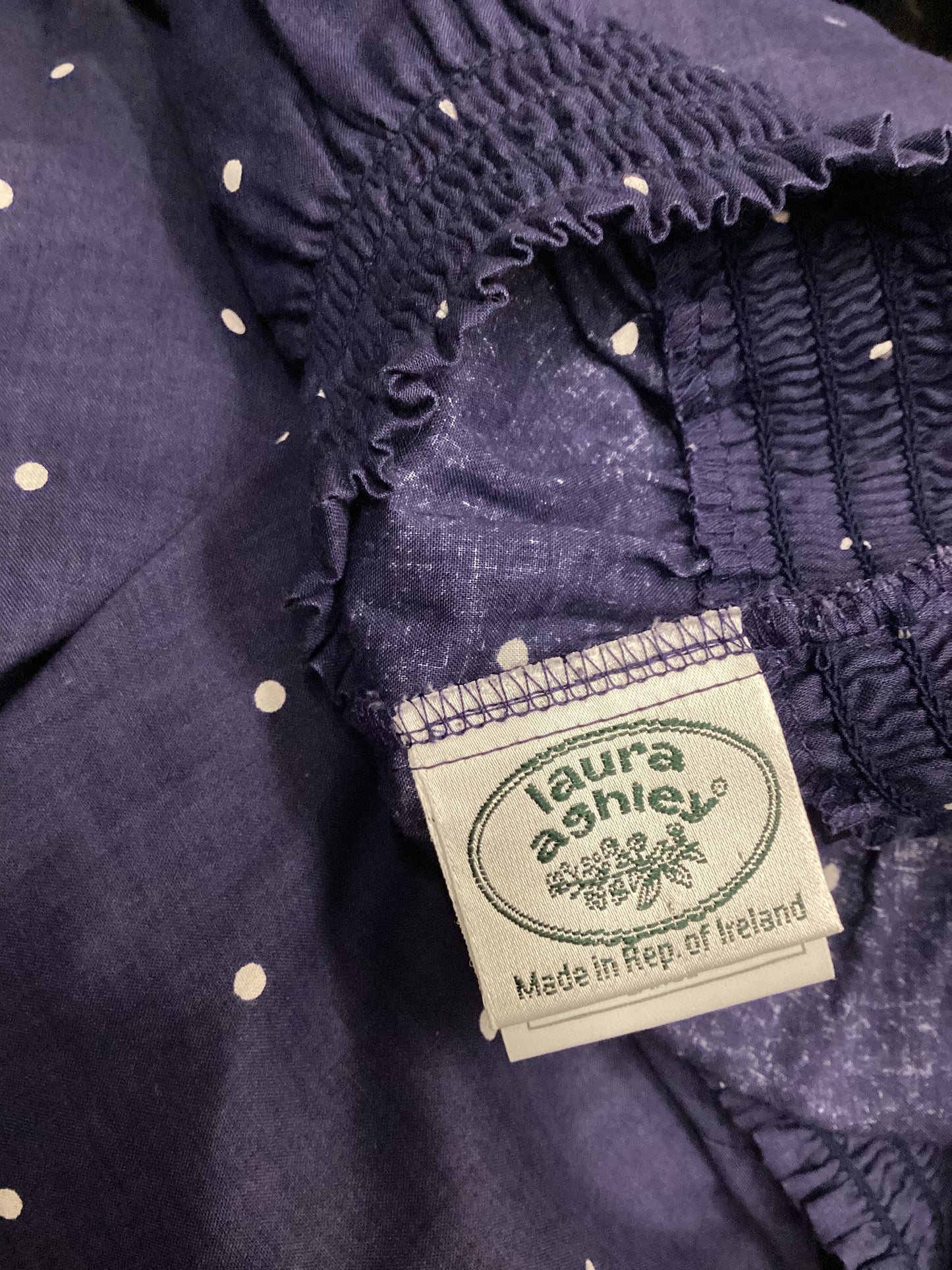 Vintage Laura Ashley 100% Cotton Blue Polka Dot Crop Trousers Size L