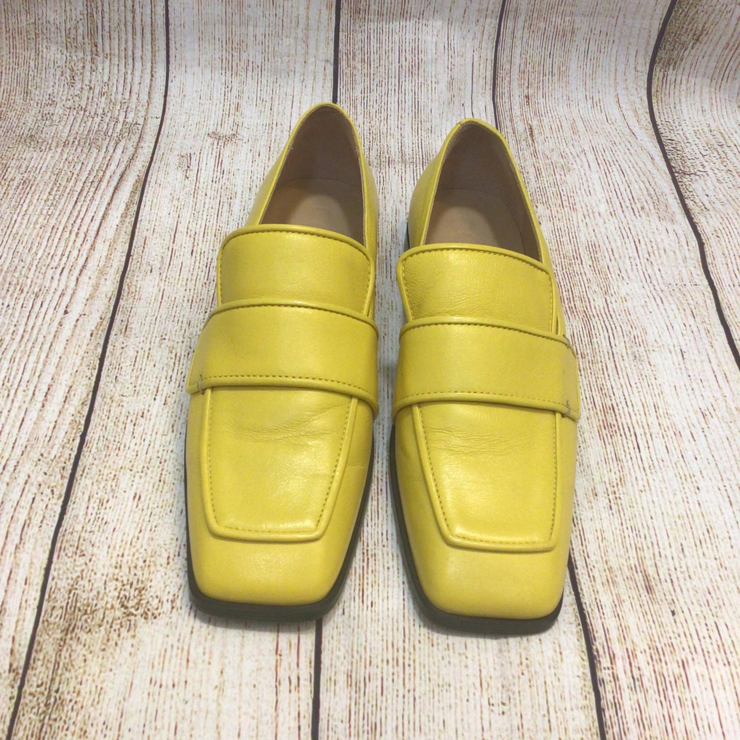 Cos Yellow Square-Toe Leather Loafers Size 40 EU 6.5 UK