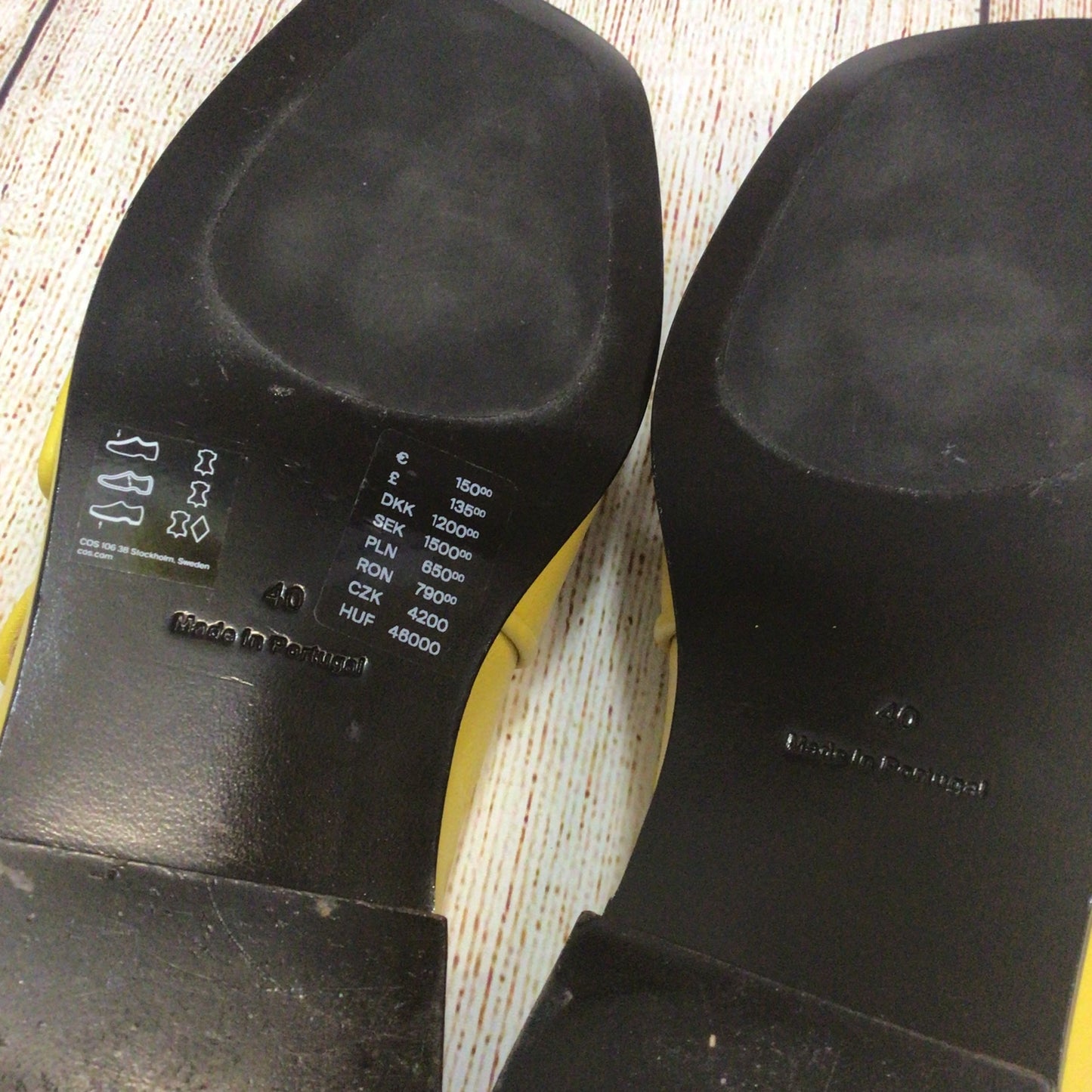 Cos Yellow Square-Toe Leather Loafers Size 40 EU 6.5 UK