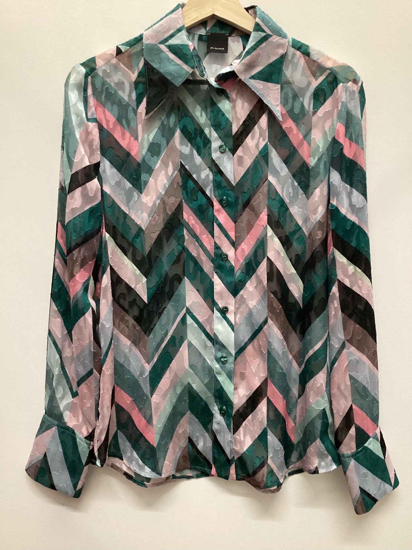 Pinko Green and Pink Sheer Shirt Size 10