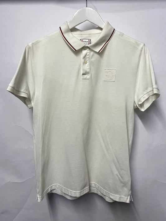 Moncler Off White Short Sleeved Cotton Polo Shirt Small