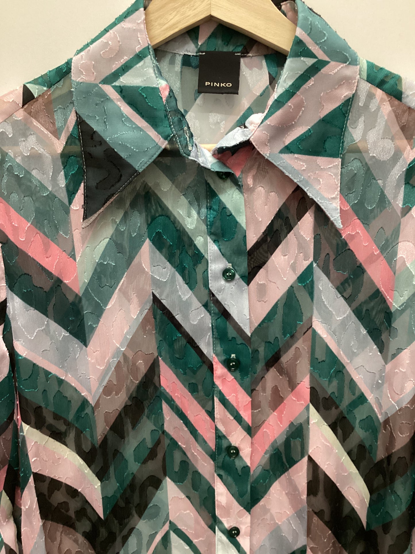 Pinko Green and Pink Sheer Shirt Size 10