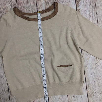 Toast Cream/Beige & Brown Merino Wool 3/4 Sleeve Top w/Silk Trim Size 14