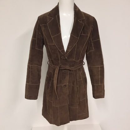 Wilson's Leather Maxima Brown Suede Patch Trench Coat w/Belt Size XS