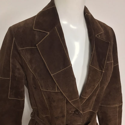 Wilson's Leather Maxima Brown Suede Patch Trench Coat w/Belt Size XS