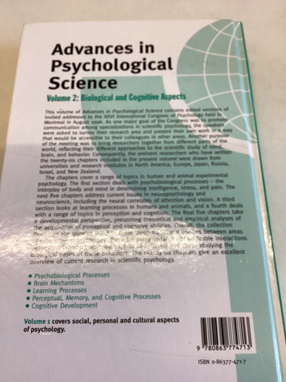 Advances in Psychological Science Volume 2 Biological and Cognitive Aspects