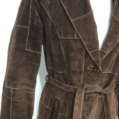 Wilson's Leather Maxima Brown Suede Patch Trench Coat w/Belt Size XS